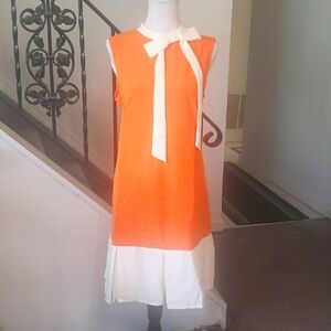 Retro style orange and white bow dress- size 14.